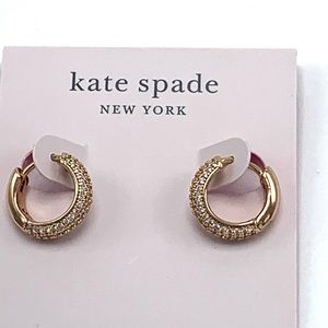 Kate Spade Gold Tone Small Pave Huggie Hoop CZ Earrings